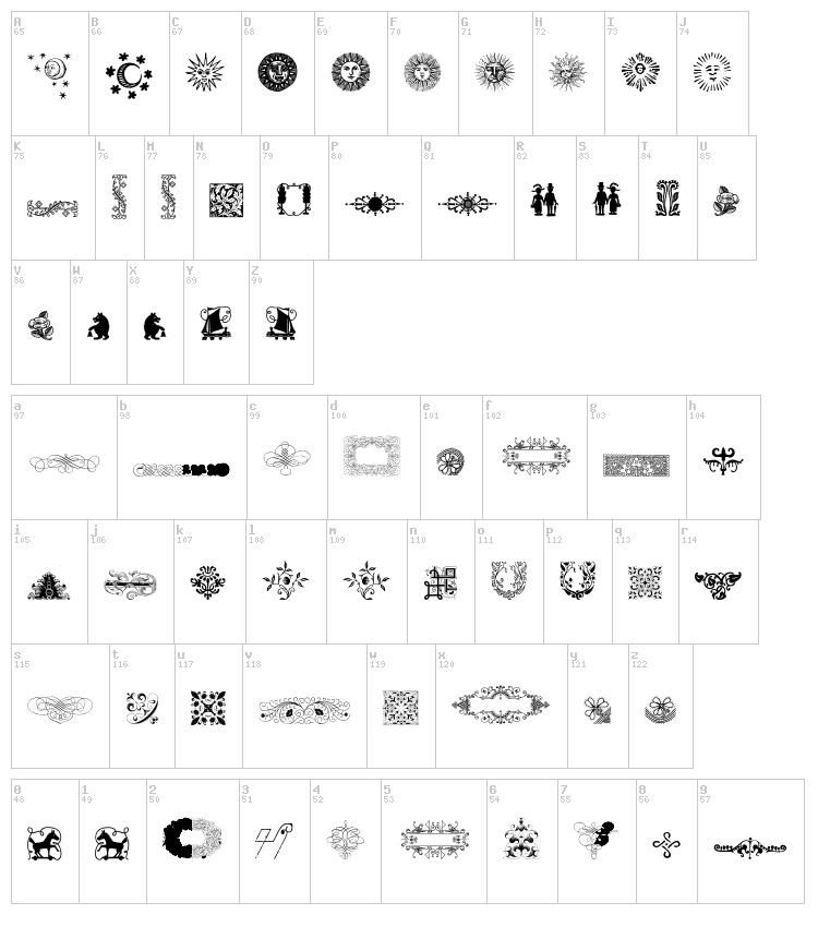 Rough Ornaments Free font map